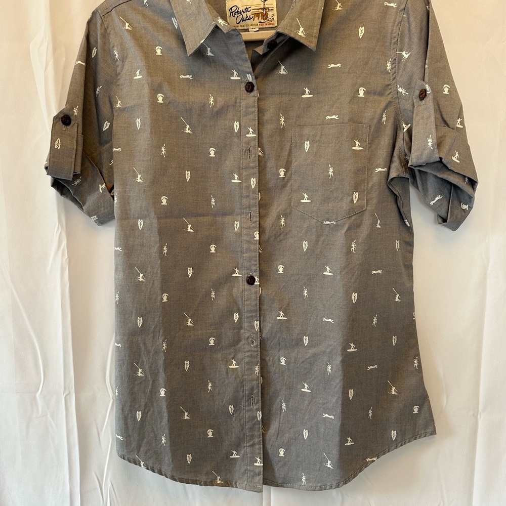 Roberta Oaks Men’s Gray Button Down Aloha Shirt MADE IN HAWAII
